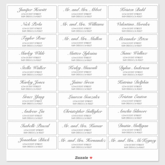 Élégant Mariage noir Étiquettes de adresse invités (Feuille)