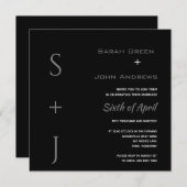 Elégant Mariage noir gris Carré Invitation (Devant / Derrière)