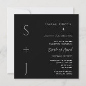 Elégant Mariage noir gris Carré Invitation (Devant)