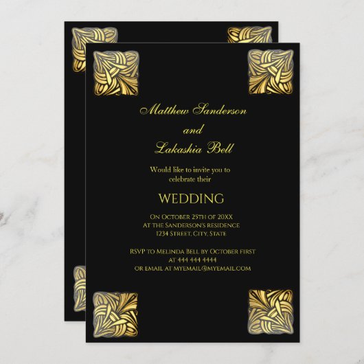 Elégant mariage or noir Invitation (Devant / Derrière)