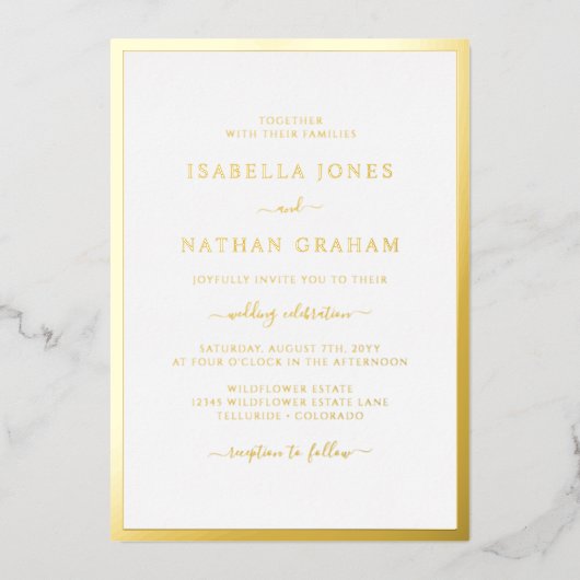 Elégant Mariage Or simple Invitation Foil (Recto)