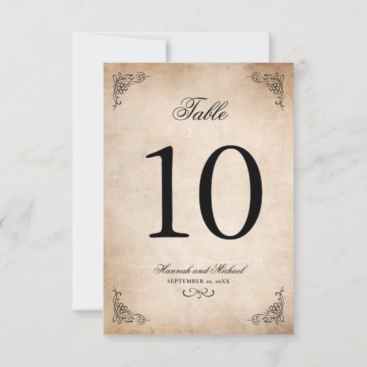 Elégant Mariage Parchemin Carte Numéro de table (Dos)