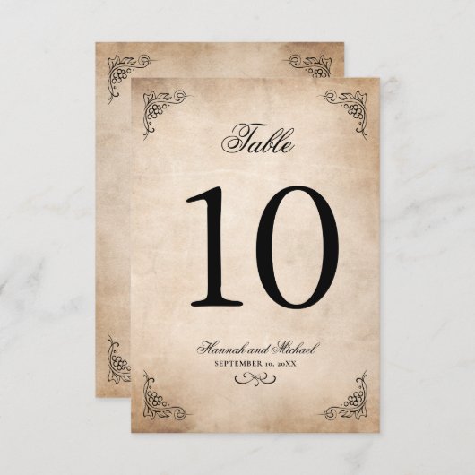 Elégant Mariage Parchemin Carte Numéro de table (Devant / Derrière)