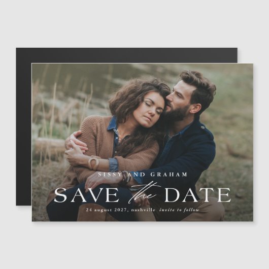 Élégant mariage photo Enregistrer la date Carte ma (Devant / Derrière)