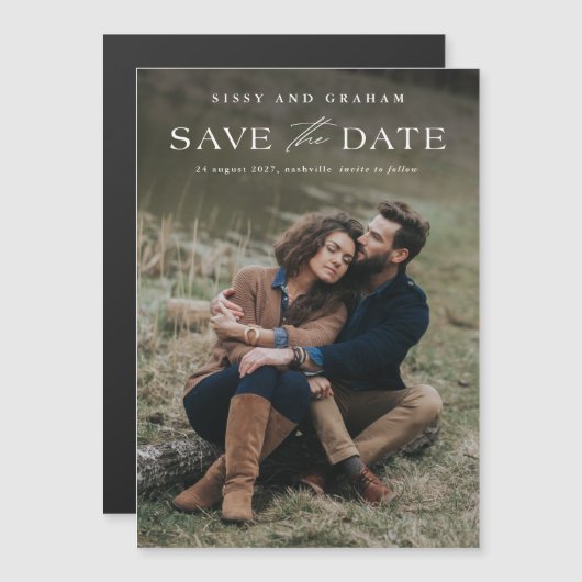 Élégant mariage photo Enregistrer la date Carte ma (Devant / Derrière)