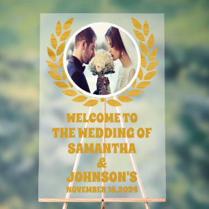 Elégant Mariage photo Gold Wreath Welcome Frosted