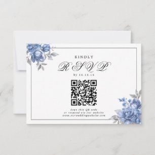 Élégant Mariage QR RSVP Bleu Poussiéreux Floral Ru