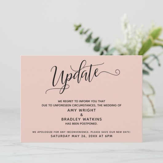 Élégant Mariage reporté Faire-part Blush (Debout devant)