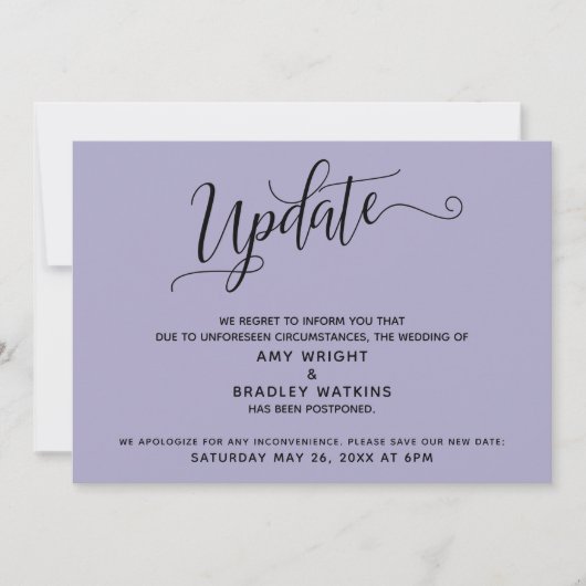 Élégant Mariage reporté Faire-part pourpre (Devant)