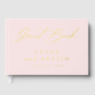 Élégant Mariage Rose Poudré et Calligraphie Dorée