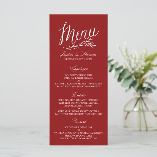 Élégant Mariage Rouge Et Blanc Modèles Menu (Debout devant)
