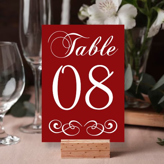 Élégant Mariage rouge et blanc Numéro de table