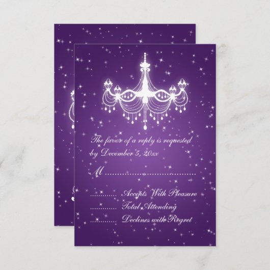 Elégant Mariage RSVP Sparkling Chandelier violet (Devant / Derrière)