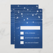 Elégant Mariage RSVP Sparkling Lines Sapphire Blue (Devant / Derrière)