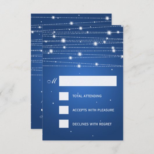 Elégant Mariage RSVP Sparkling Lines Sapphire Blue (Devant / Derrière)