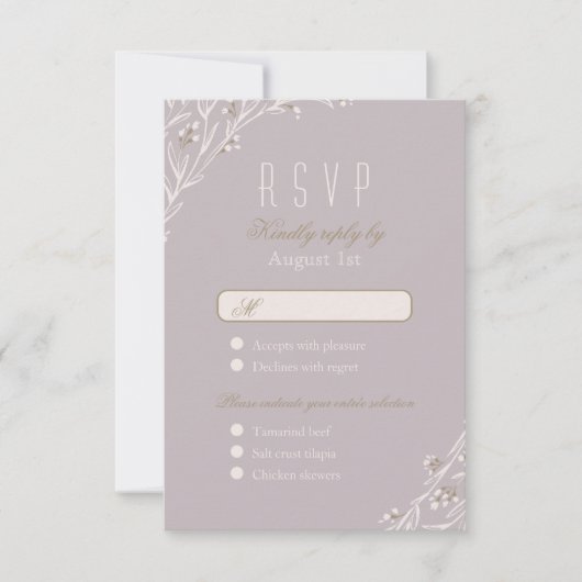 Elégant mariage rustique lilas floral RSVP (Devant)