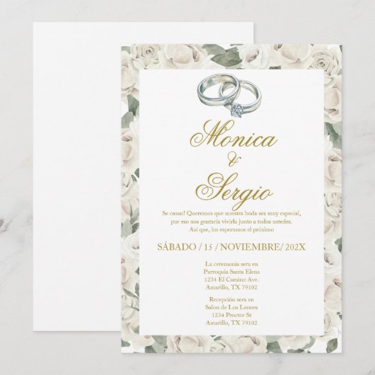 Élégant mariage sonnerie Invitation en espagnol (Devant / Derrière)