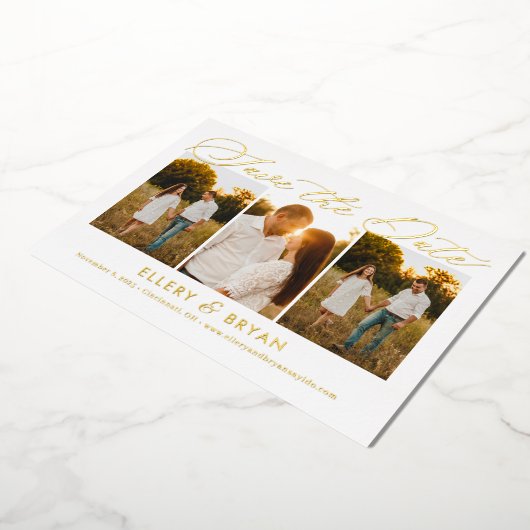 Elégant Mariage Trio FOIL Enregistrer La Carte Dat (Rotation)