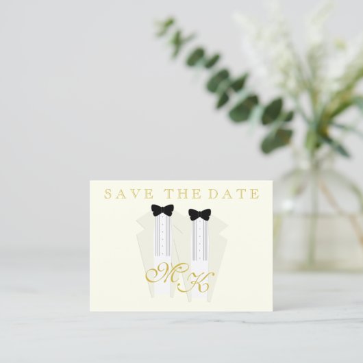 Elégant Mariage Tuxedo Groom Enregistrer Les Carte (Debout devant)