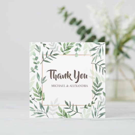 Elégant Mariage verdoyant Carte de remerciements a (Debout devant)