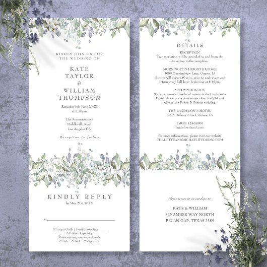 Élégant Mariage Vert dans une Seule Invitation