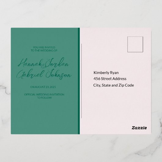 Elégant mariage vert Enregistrer la date Carte pos (Verso)