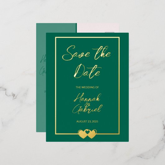 Elégant mariage vert Enregistrer la date Carte pos (Recto/Verso)
