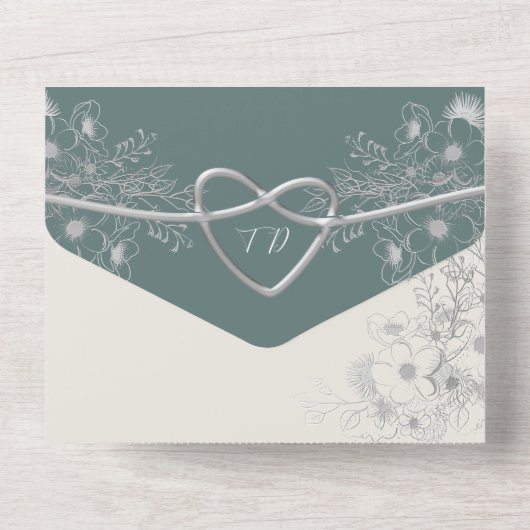 Élégant Mariage Vert Sage Tout en une invitation (Verso)