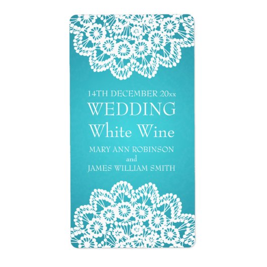 Elégant mariage Vin Étiquette Vintage dentelle ble (Devant)