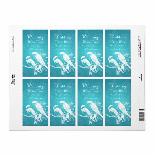 Elégant mariage Vins Étiquettes Inséparables Bleu (Feuille entière)