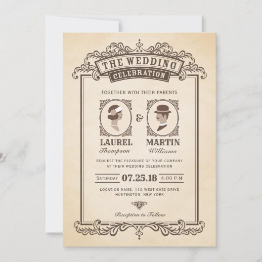 Elégant mariage vintage Invitation | Mariée et sal (Devant)