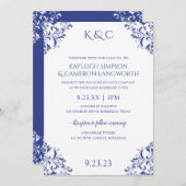 Elégant mariage vintage Invitation | Royal Blue (Devant / Derrière)