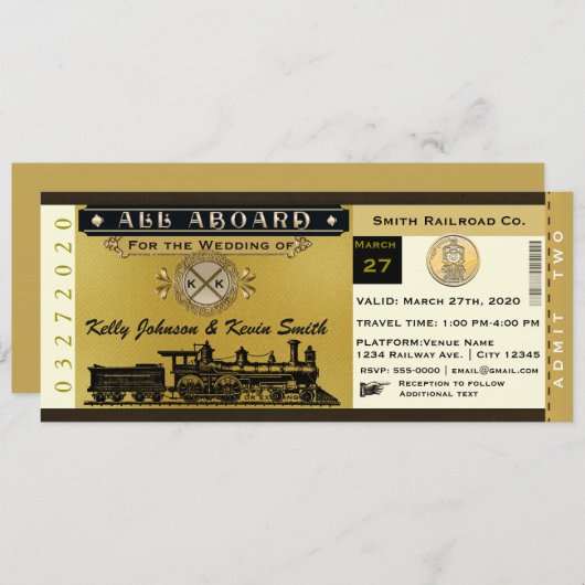 Elégant Mariage Vintage Train Ticket Invitation (Devant / Derrière)