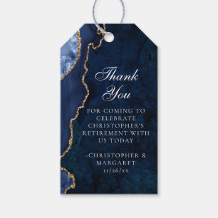 Elegant Marine Blauw Goud Agaat Pensioen Partij Cadeaulabel