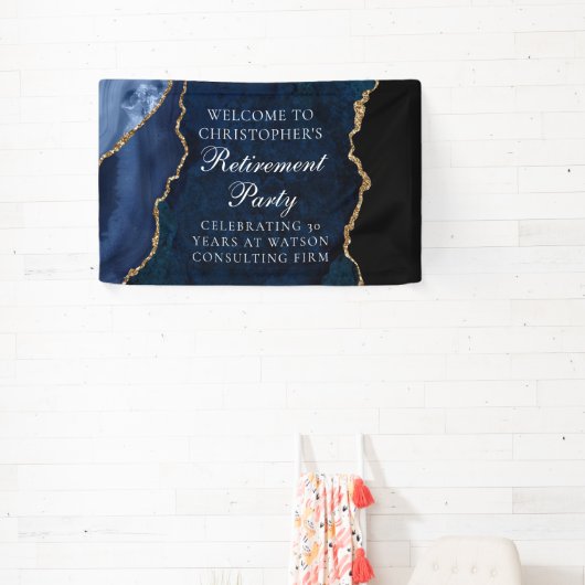 Elegant Marine Blauw Goud Agaat Pensioen Partij Spandoek (Insitu)