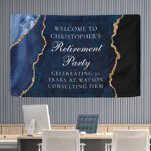 Elegant Marine Blauw Goud Agaat Pensioen Partij Spandoek