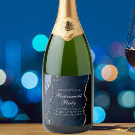 Elegant Marine Blauw Goud Agaat Pensioen Partij Sparkling Wijnetiket