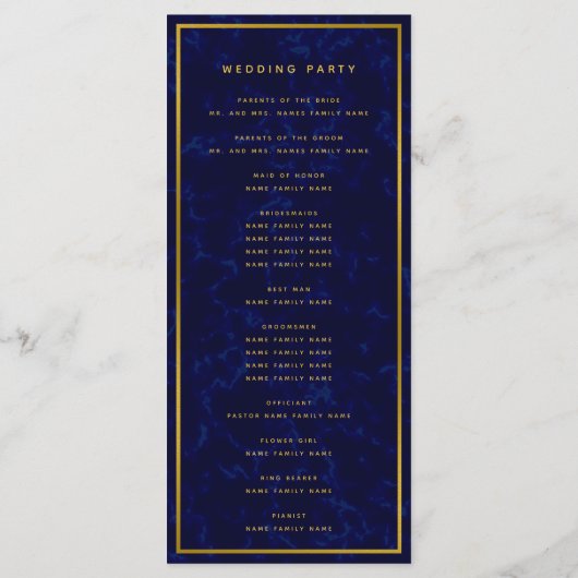 Elegant Marine Blauw & Goud Huwelijksceremonie Pro Programma (Achterkant)
