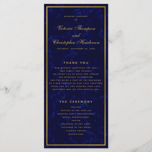 Elegant Marine Blauw & Goud Huwelijksceremonie Pro Programma (Voorkant)