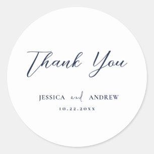 Elegant Marine Blauw & Wit Eenvoudige Bruiloft Ronde Sticker