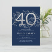 Elegant Marine Blauw Zilver 40e Verjaardag Kaart (Staand voorkant)