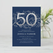 Elegant Marine Blauw Zilver 50ste Verjaardag Kaart (Staand voorkant)