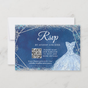 Elegant Marine Blauw Zilver Kerstmis Quinceañera Q RSVP Kaartje