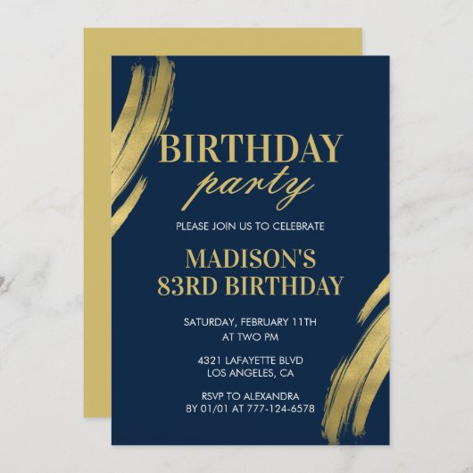 Elegant Marine bleu 83e anniversaire invitations d (Devant / Derrière)