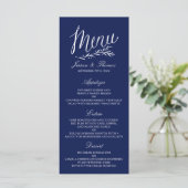 Elégant Marine Bleu Et Blanc Mariage Menu Modèles (Debout devant)