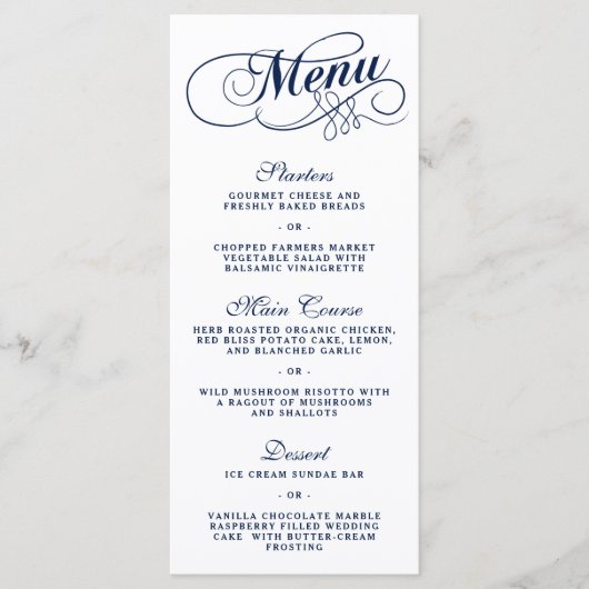 Elégant Marine Bleu Et Blanc Mariage Menu Modèles (Devant)