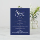 Elégant Marine Bleu Et Blanc Mariage Menu Modèles (Debout devant)