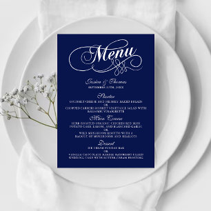 Elégant Marine Bleu Et Blanc Mariage Menu Modèles