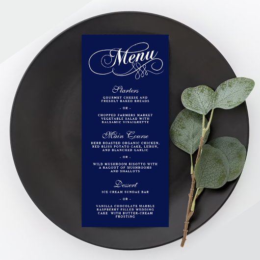 Elégant Marine Bleu Et Blanc Mariage Menu Modèles