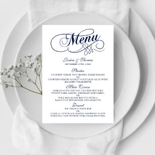 Elégant Marine Bleu Et Blanc Mariage Menu Modèles